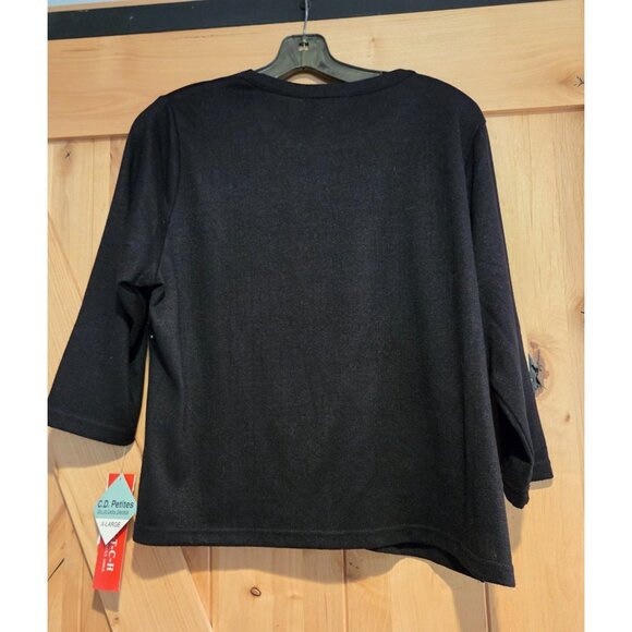 New! C. D. Petites Women XLP 3/4 Sleeve Black Rhinestone Knit Sweater Waterfall - Picture 2 of 12